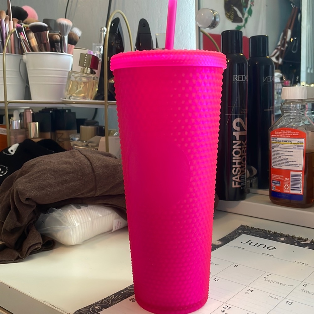 Hot pink Starbucks studded tumbler
